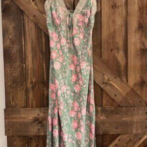 One Clothing Los Angeles | Romantic Floral Midi Satin Slip Dress L NWT
